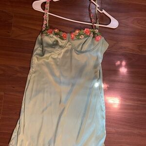 SHEIN Green Mini Dress with Floral Embroidery